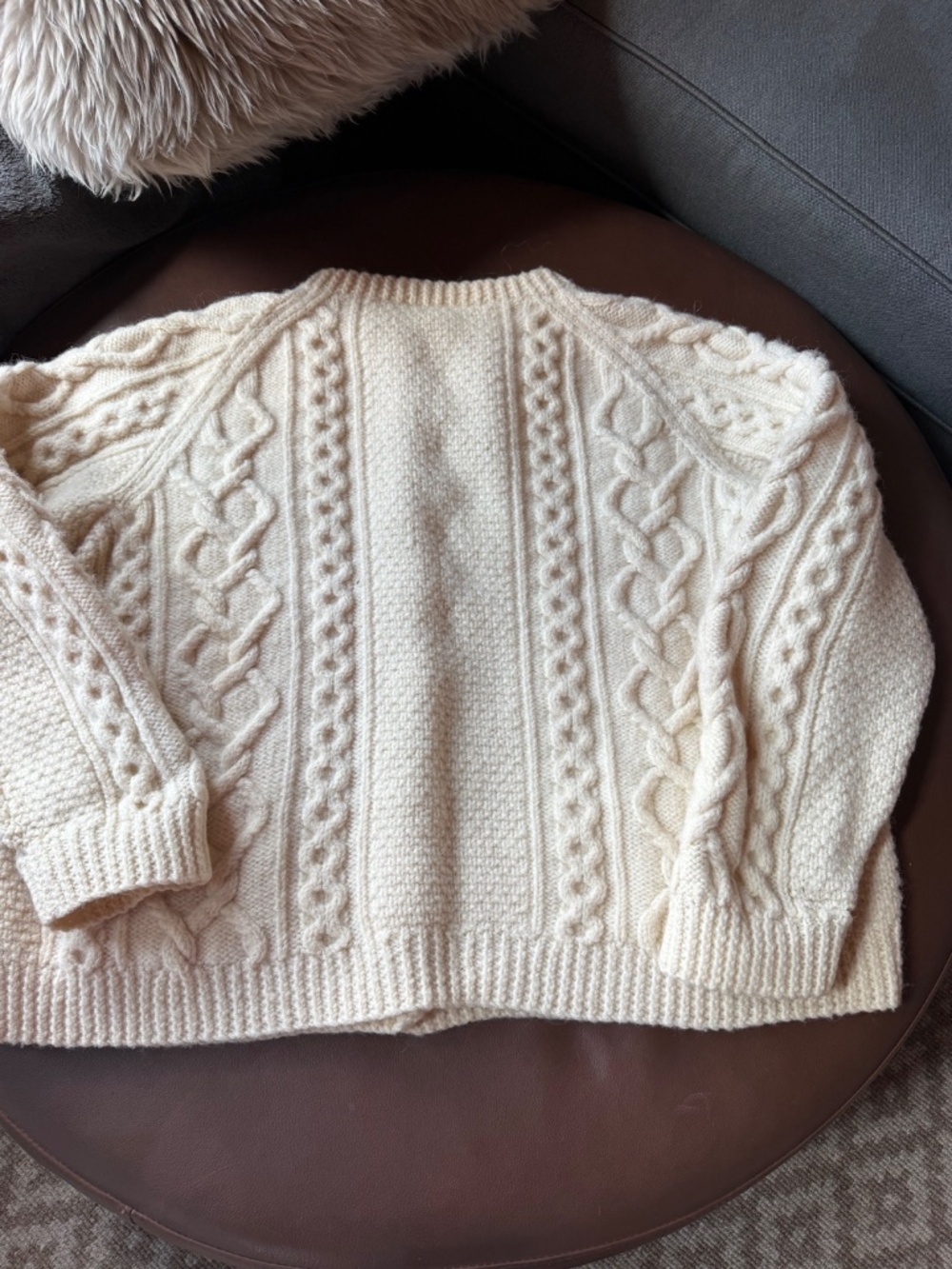 Aran Cable Fisherman Sweater Cardigan Handknit - Picture 5 of 7